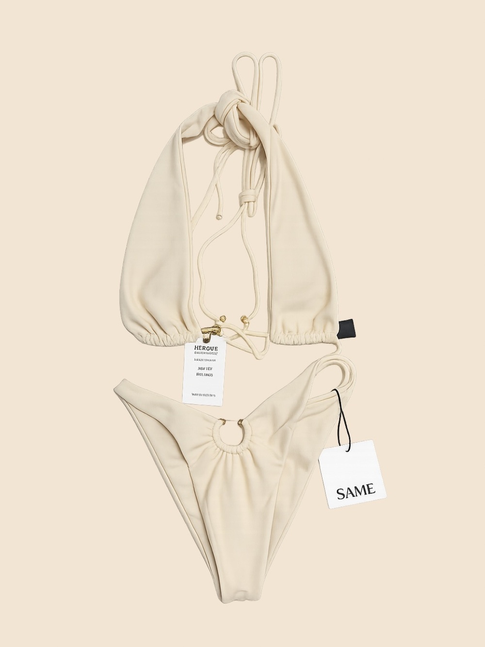 SAME Cream Halter Bikni Set with Ring
